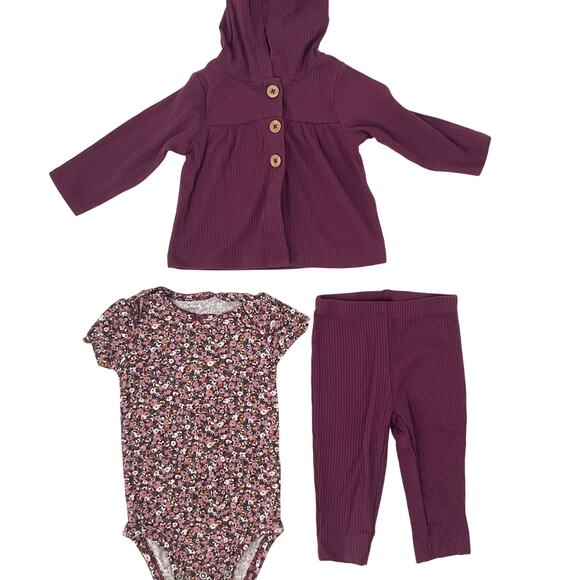 Carter’s Baby Girl Set of Clothes Hoodie Jacket Long Pants 6M, Purple - Picture 1 of 6